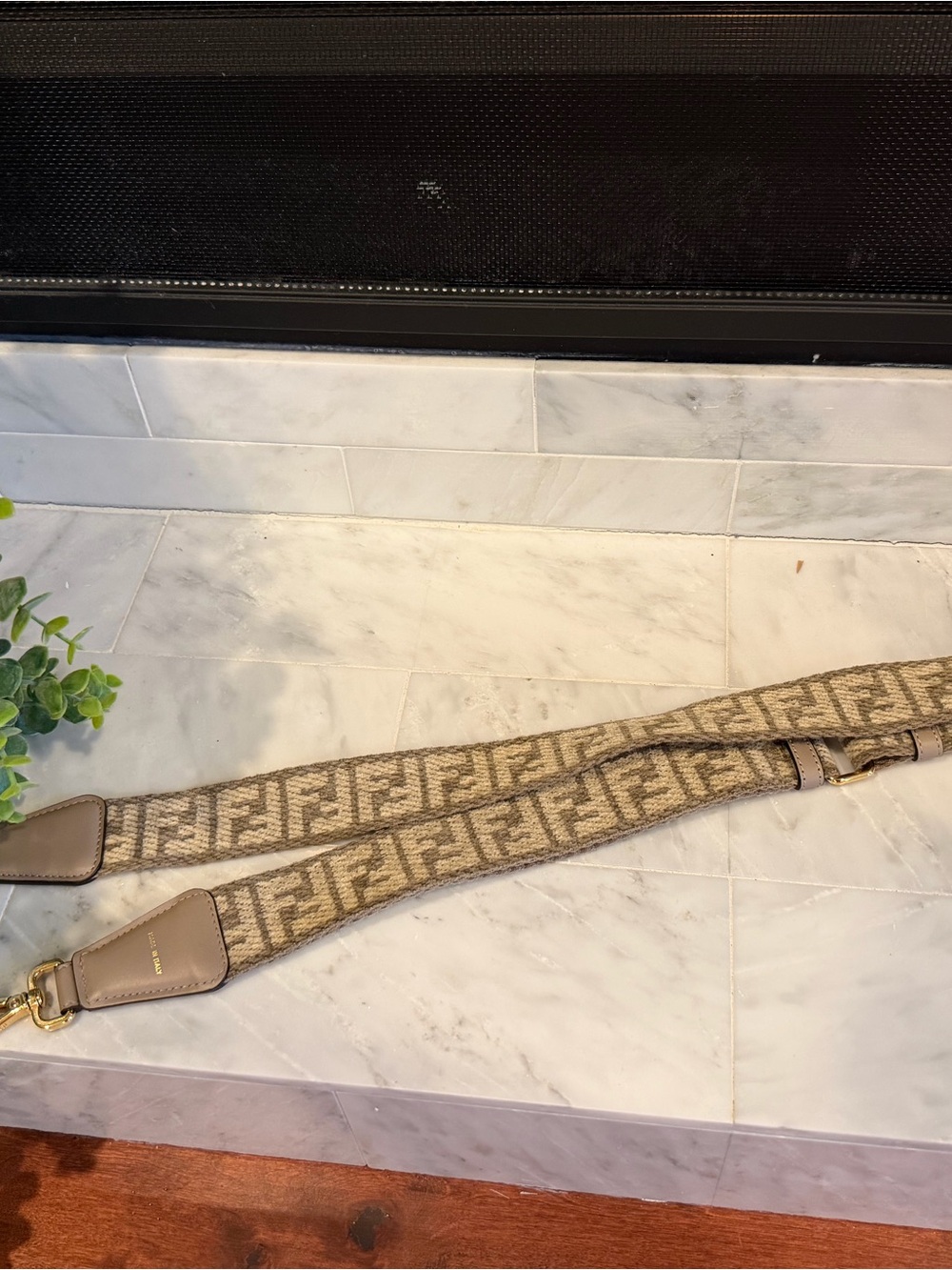 Fendi Roma FF Monogram Adjustable Shoulder Strap Beige Canvas Gold Hardware